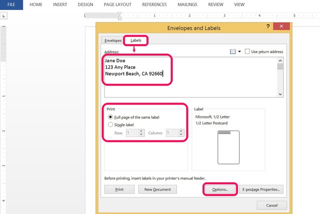 how to print labels from word document