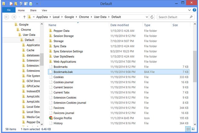 where does google chrome store bookmarks in windows 7