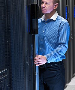 Man working in datacenter