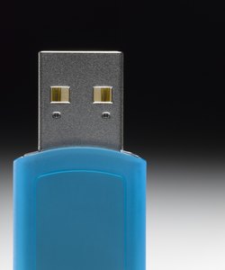 Blue USB flash drive, close-up (still life)
