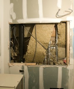 Insulation and wiring at construction site