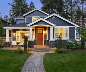 Beautiful luxury home exterior at twilight