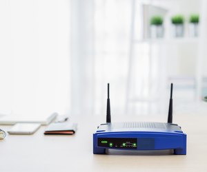 closeup of a wireless router on living room at home