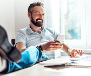 lucky bearded man makes business in the web at home
