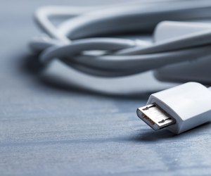 Closeup of micro usb smart phone power cable.