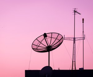Low Angle View Of Silhouette Antenna Against Clear Sky During Sunset