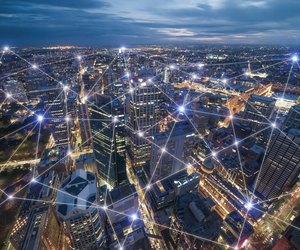 Smart city and connection lines. Internet concept of global business in Sydney, Australia.