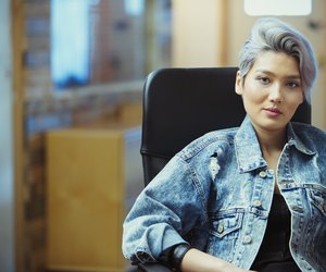 Portrait confident creative businesswoman