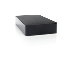 Hard disk external black and reflection on white background