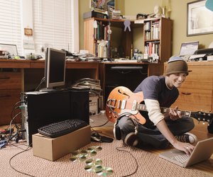 Man working on laptop computer