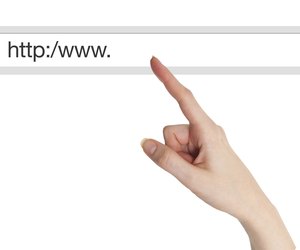 Hand gesture touching search bar on white background