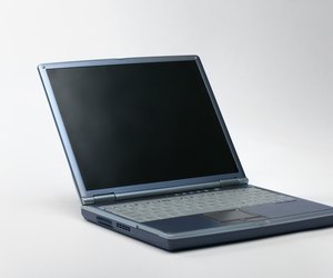 Studio shot of open laptop computer