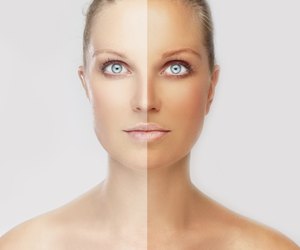 Face divided in two parts - tanned and natural