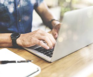 Man Working Laptop Connecting Networking Concept