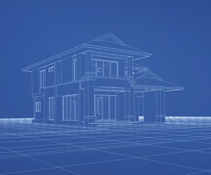 Wireframe 3D rendering of house