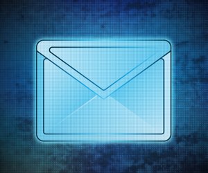 magic email on blue shiny pixel grid screen modern technology