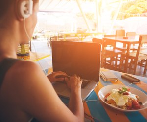Freelancer working at laptop