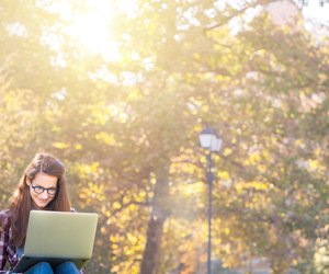 Using a laptop outdoors