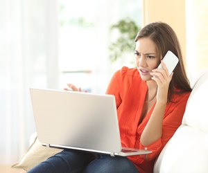 Angry woman calling custom service