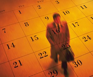 Businessman and calendar, CG, composition, high angle view, blurred motion