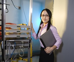 Woman in computer server room