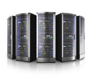 Row of network servers in data center
