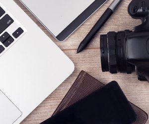 Photographerâs of graphic designerâs workplace