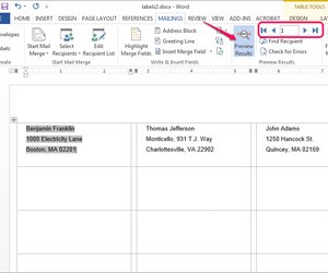 putting addresses in word for labels