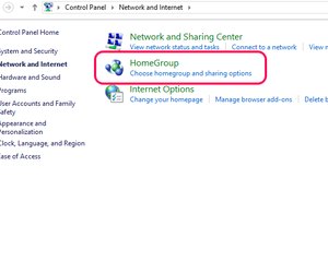 Control Panel, with Homegroup highlighted.