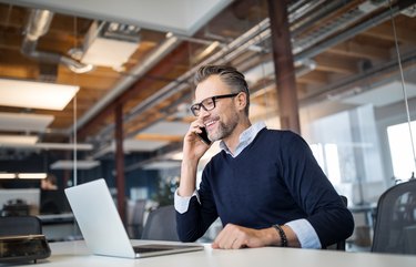 Businessman working in a new office