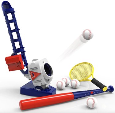 Tennis and baseball pitching machine