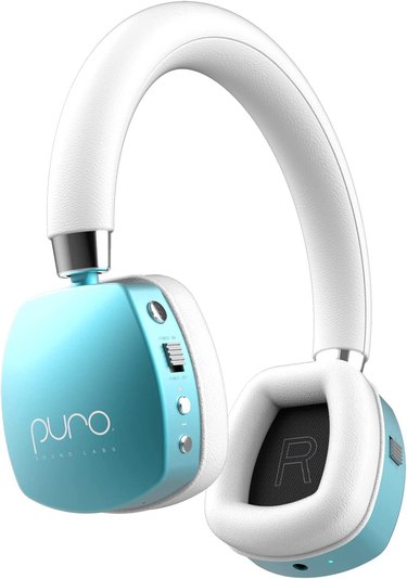 Blue and white headphones