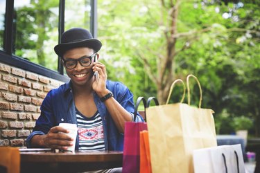 Man Shopping Outdoor Talking Mobile Phone Concept