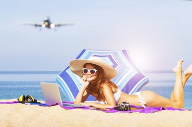 Young women enjoying vacation at the beach