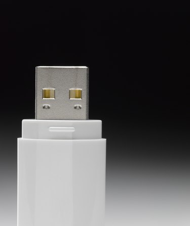 White USB flash drive, close-up (still life)