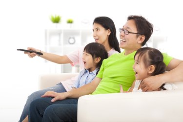 happy Family watching tv