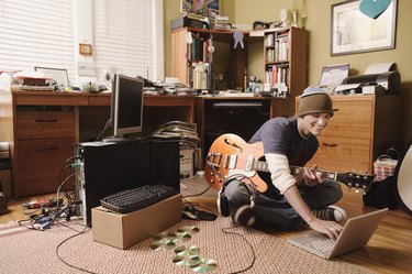 Man working on laptop computer