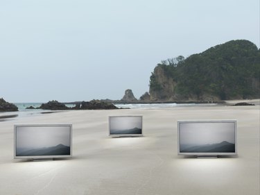 Flat TV placed on the beach