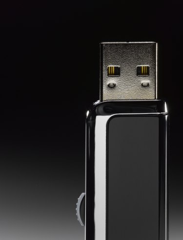 Black USB flash drive, close-up (still life)