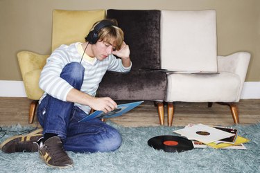 Young Man Listening to Records