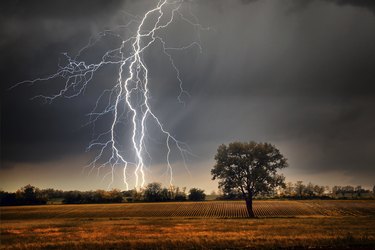 Lightning over field