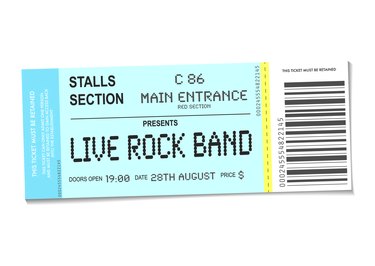 sample concert ticket with realistic look and date information
