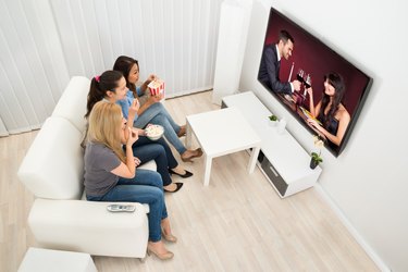 Three Young Women Watching Movie