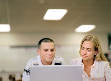 University students using laptop computer