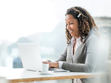 African American businesswoman using computer.