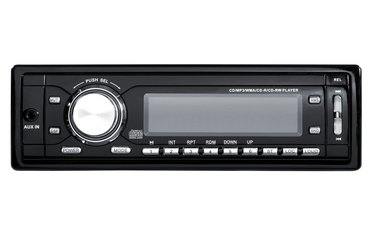 Car radio control panel on white background