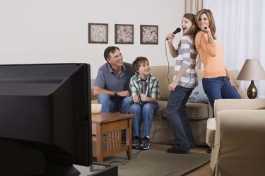 Family playing video games