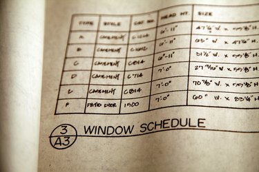 Detail of blueprint with window schedule