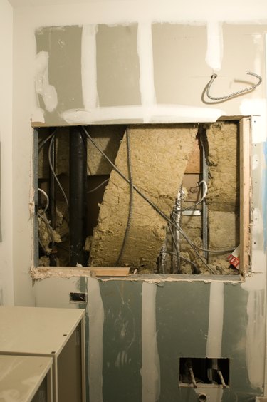 Insulation and wiring at construction site