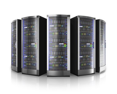 Row of network servers in data center